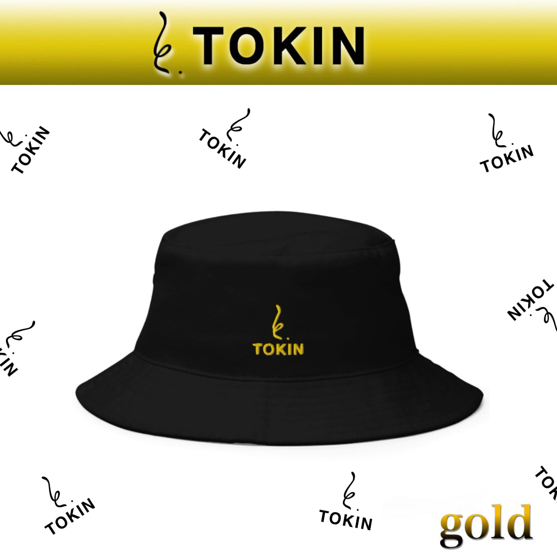 TOKIN トキン　ブラックバケットハット　カラー：ゴールド